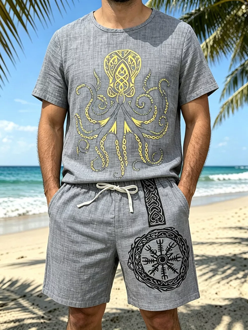 Men's Full Size Round Neck Tee and Shorts Set Plus Size, image 6