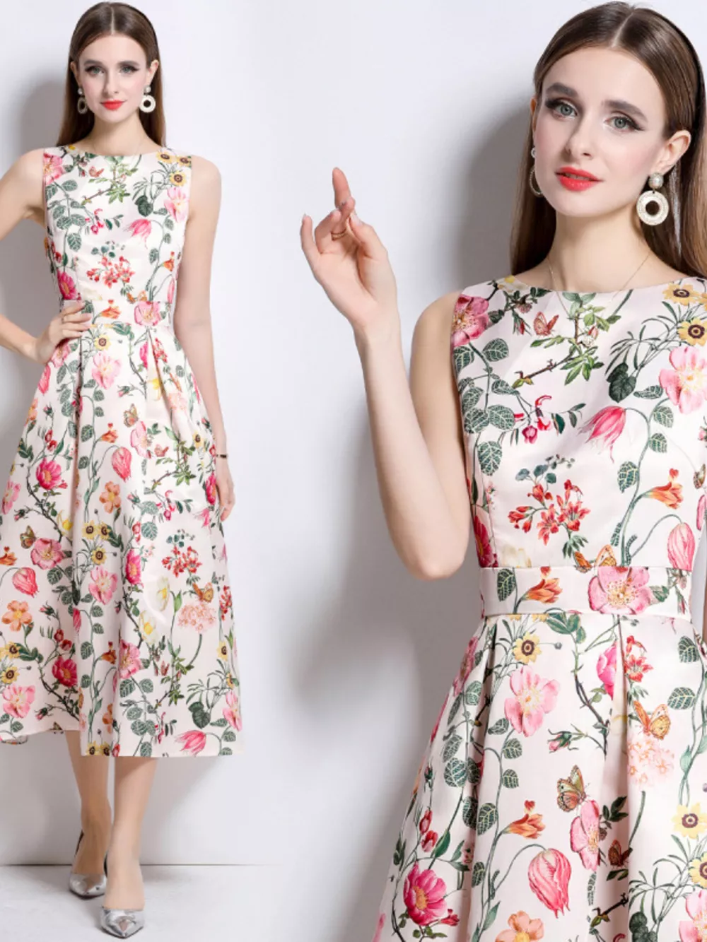 Floral Print Sleeveless Midi Dress, image 7