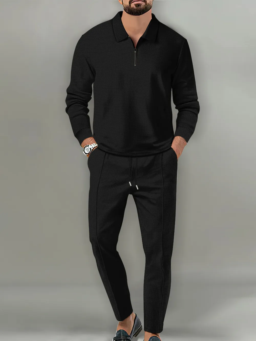 Men's Full Size Long Sleeve Top and Pants Set Plus Size
