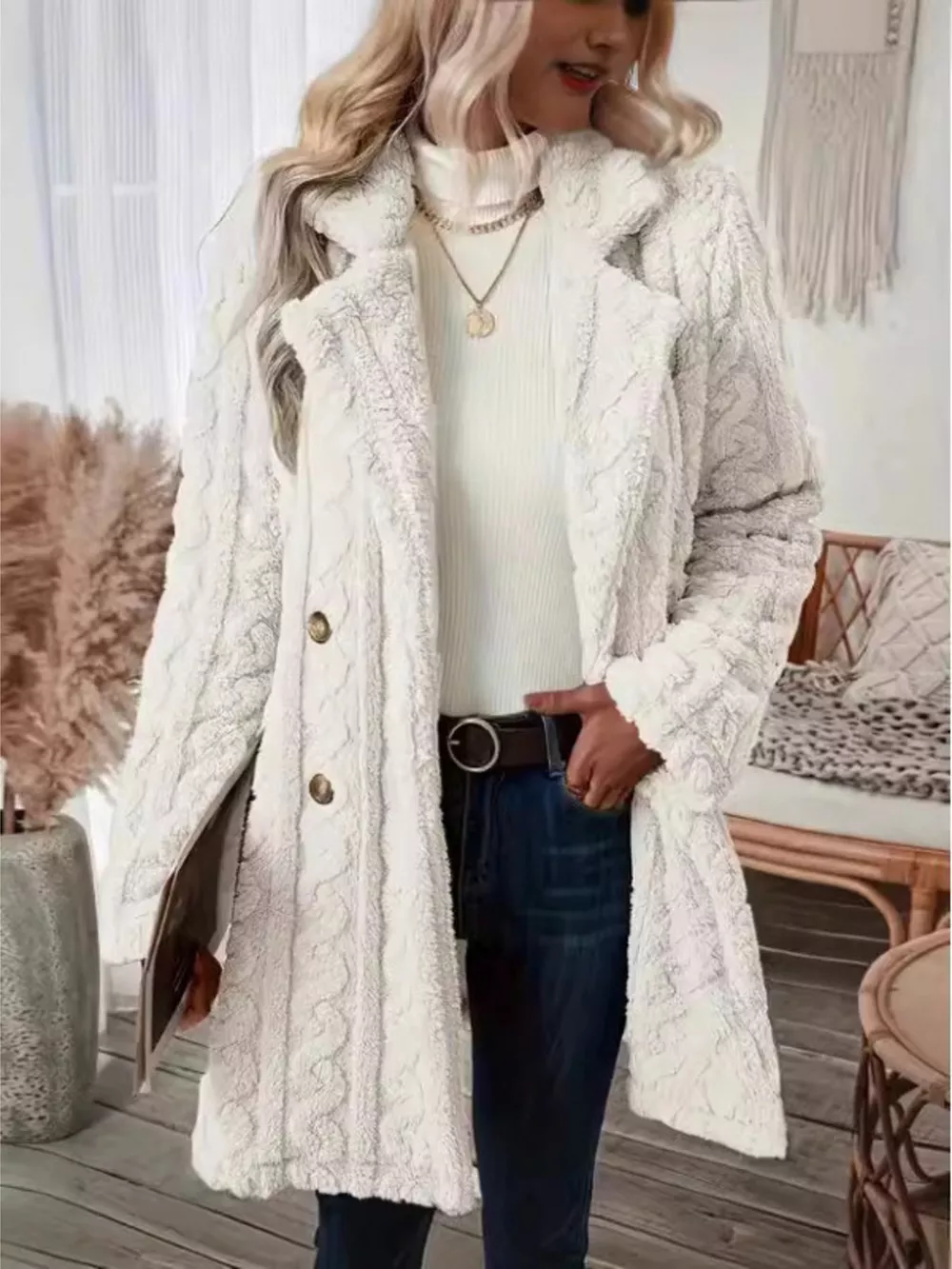 Cozy Faux Shearling Double-Breasted Outerwear, image 19