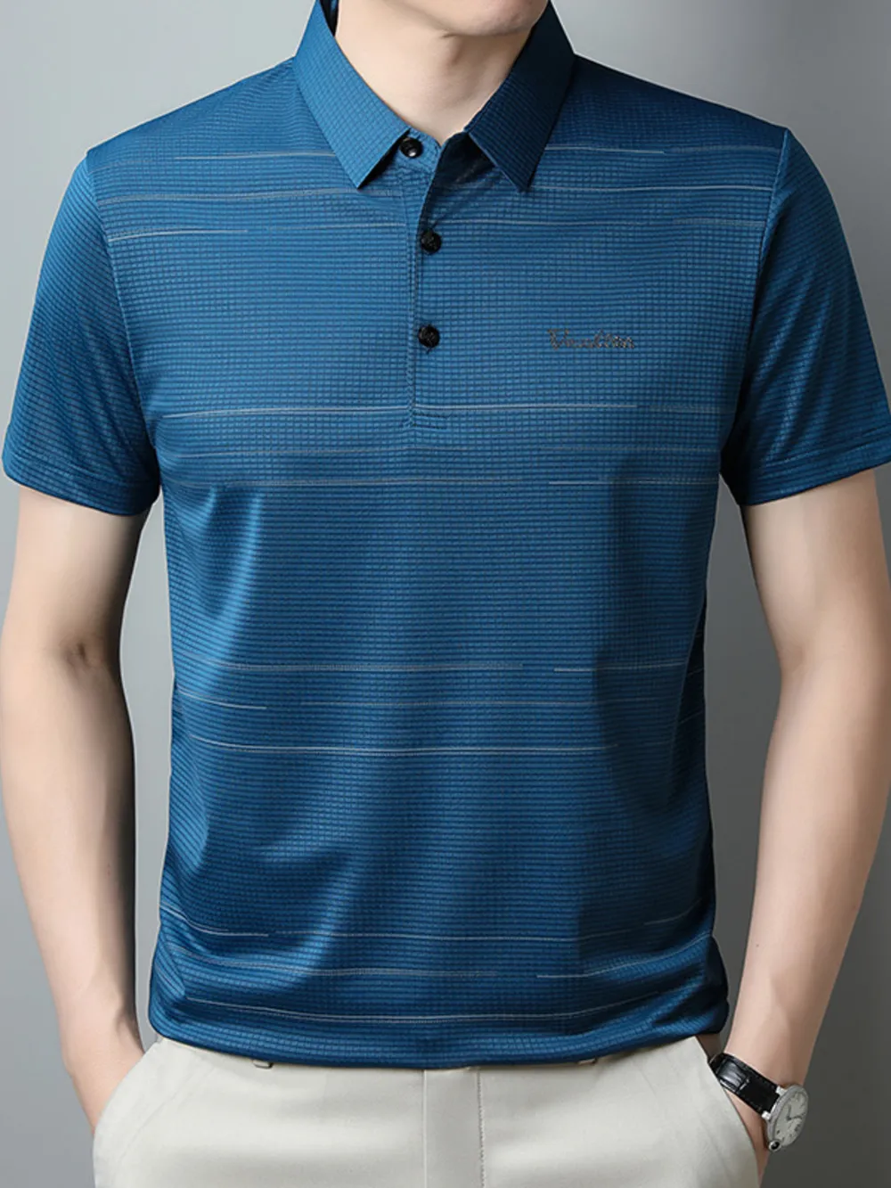 Men's Plus Size Classic Striped Quick-Dry Polo Shirt, image 5