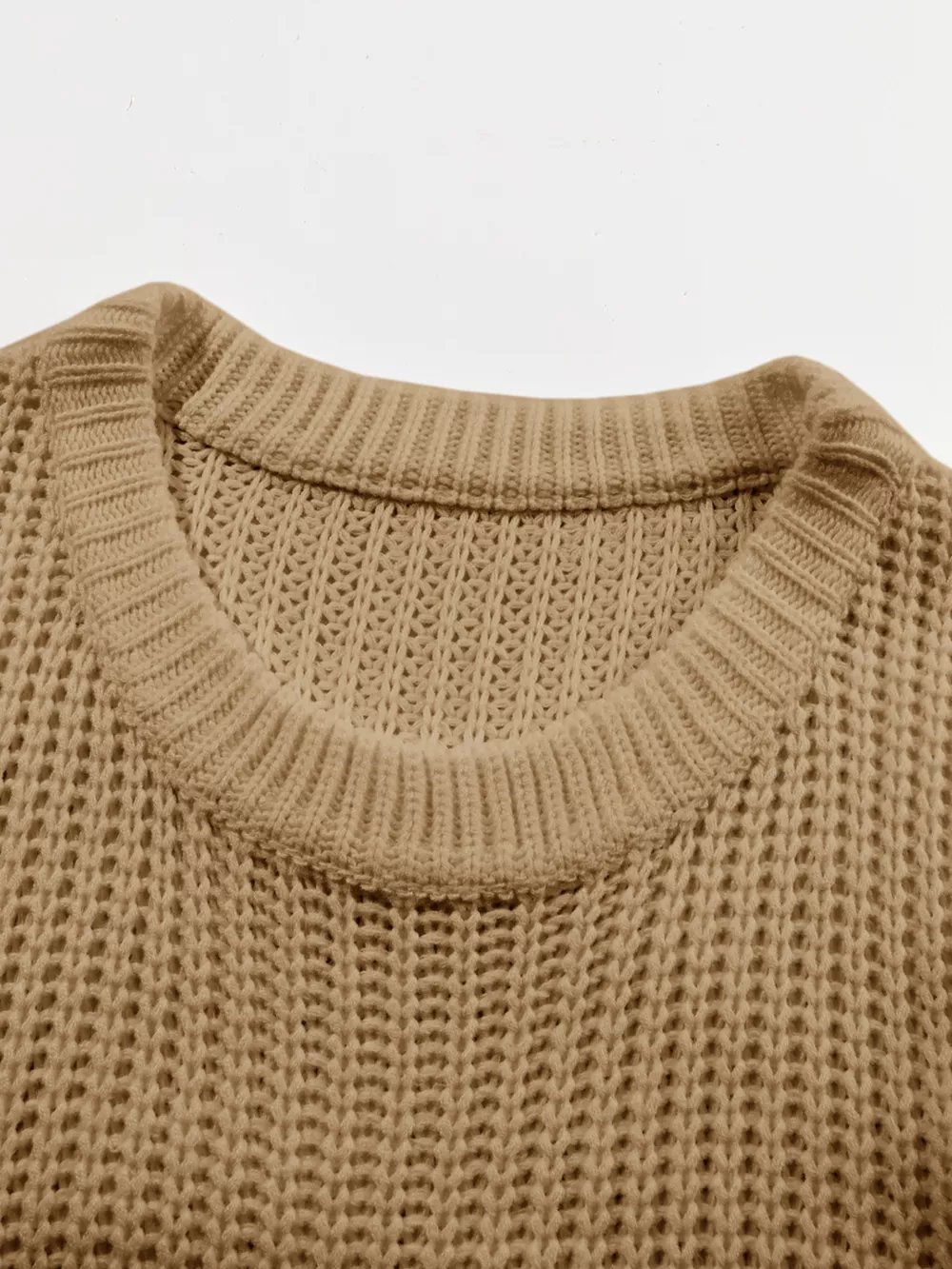 Ribbed Knit Round Neck Slouchy Chunky Sweater, image 15