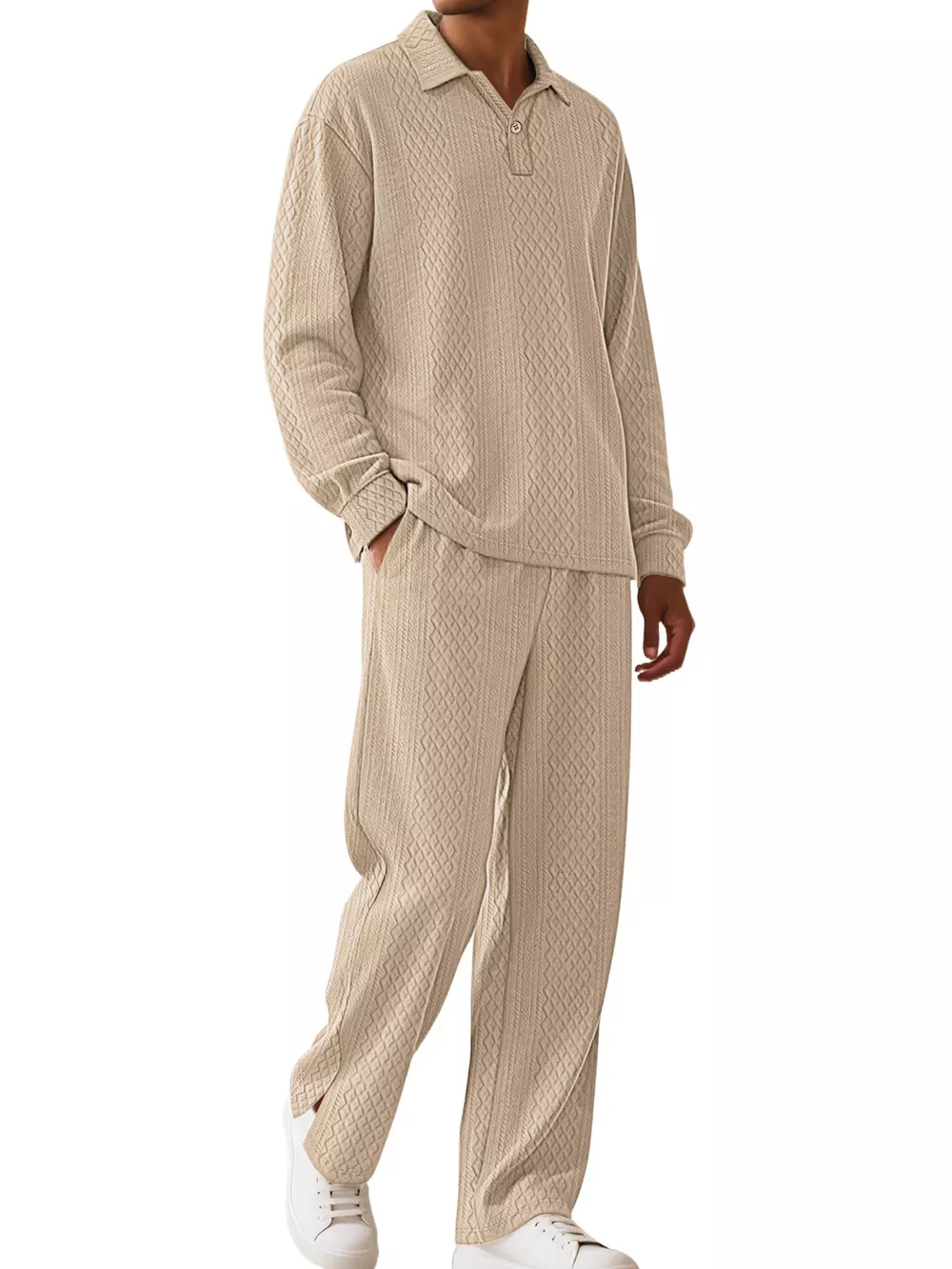 Men's Full Size Textured Long Sleeve Top and Pants Set Plus Size, image 5
