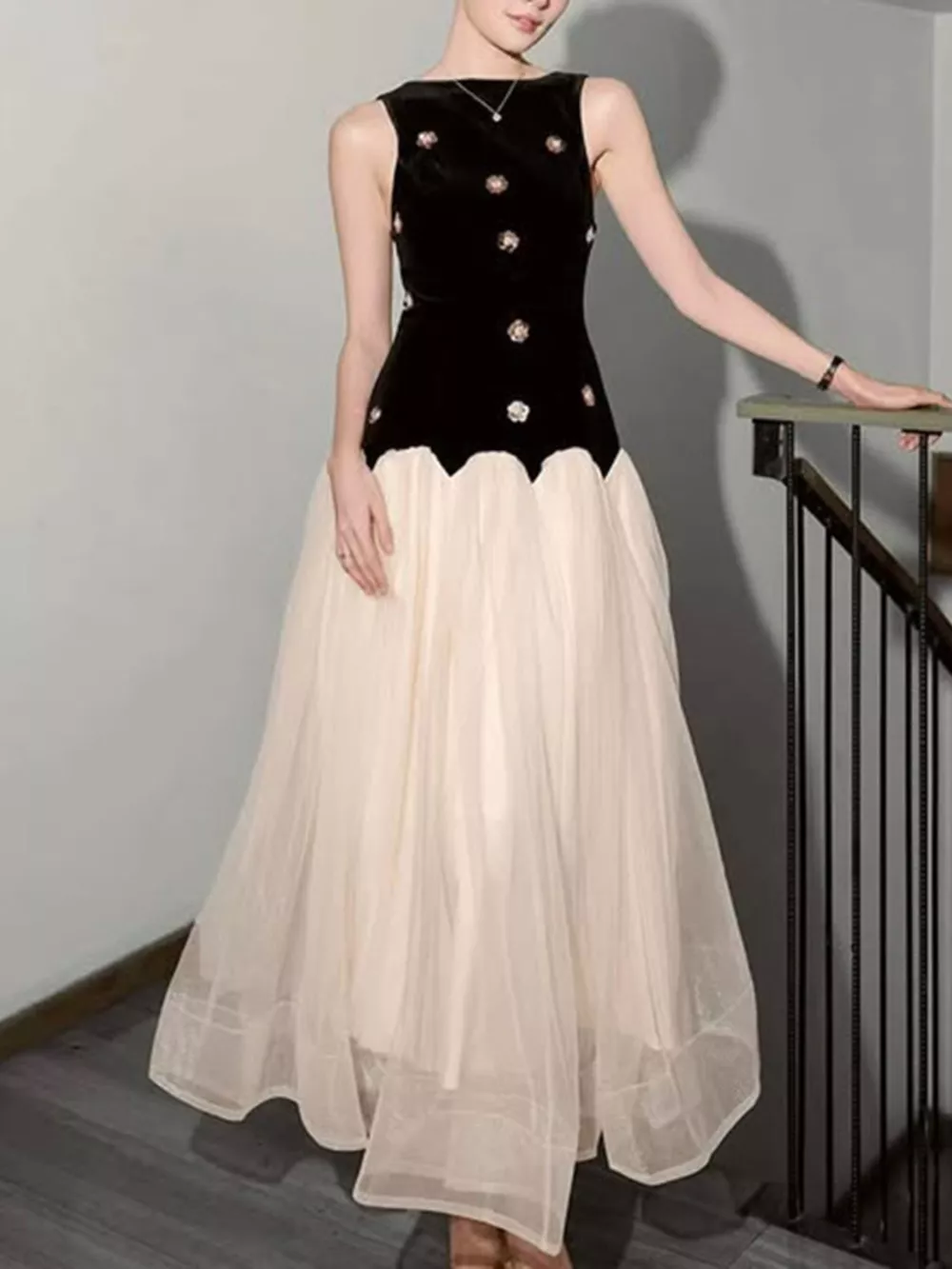 Sleeveless Tulle Maxi Dress