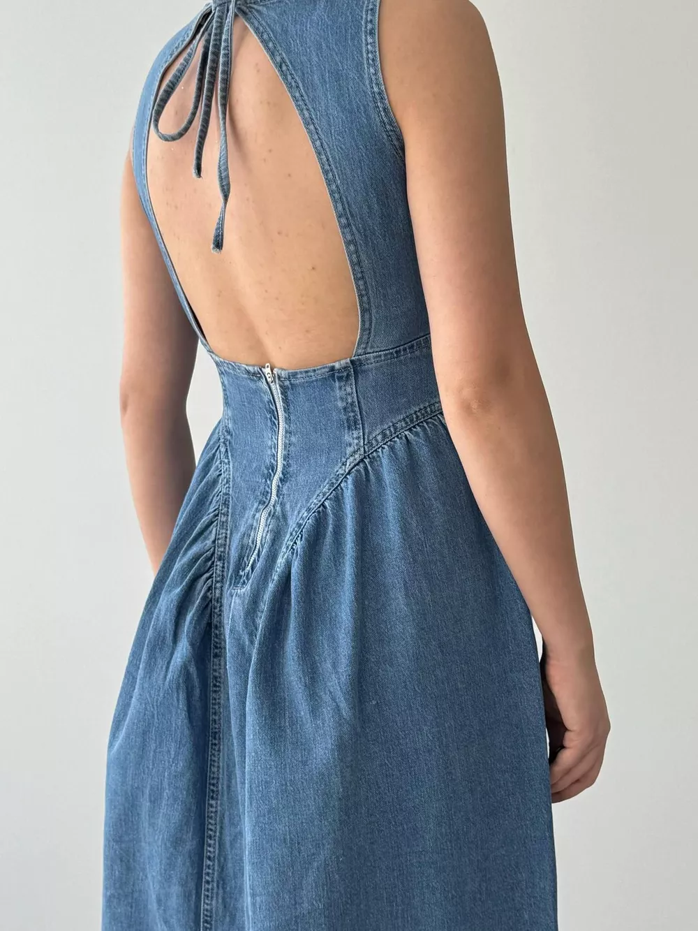Sleeveless A-Line Denim Midi Dress, image 7