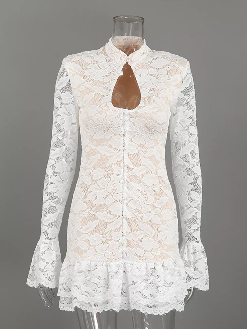 Lace Long-Sleeve Ruched Mini Dress, image 11