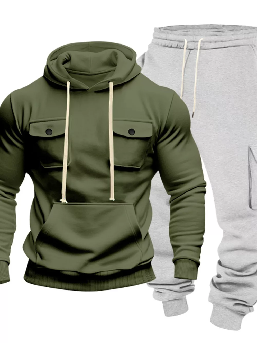 Men's Full Size Kangaroo Pocket Hoodie and Sweatpants Two-Piece Set Plus Size, image 5