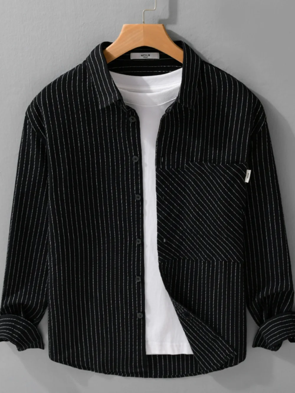 Men's Plus Size Striped Long Sleeve Button-Up Shirt