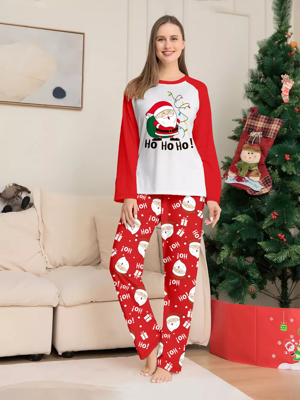 Full Size Matching Family Christmas Santa Claus Pajamas Set Plus Size, image 5