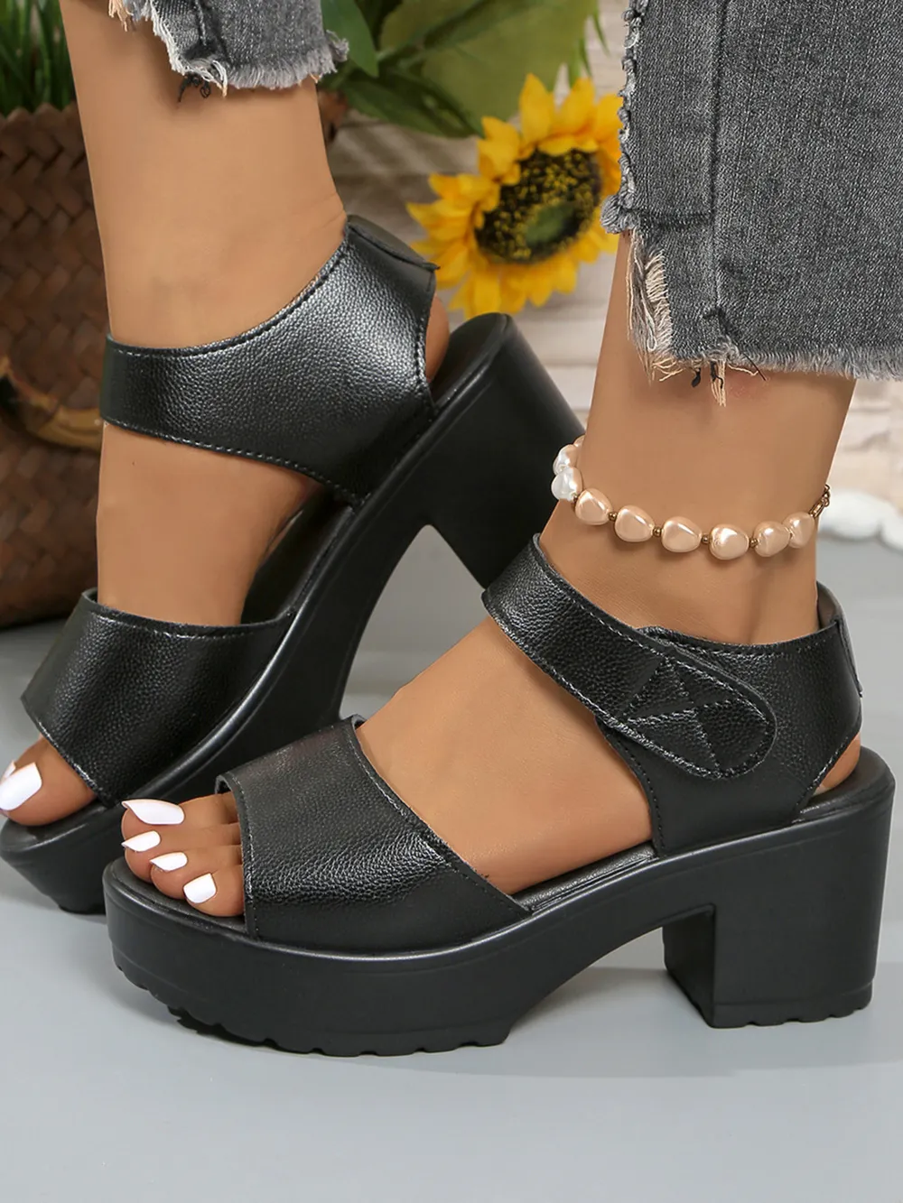 Platform Chunky Heel Sandals with Ankle Strap, image 2