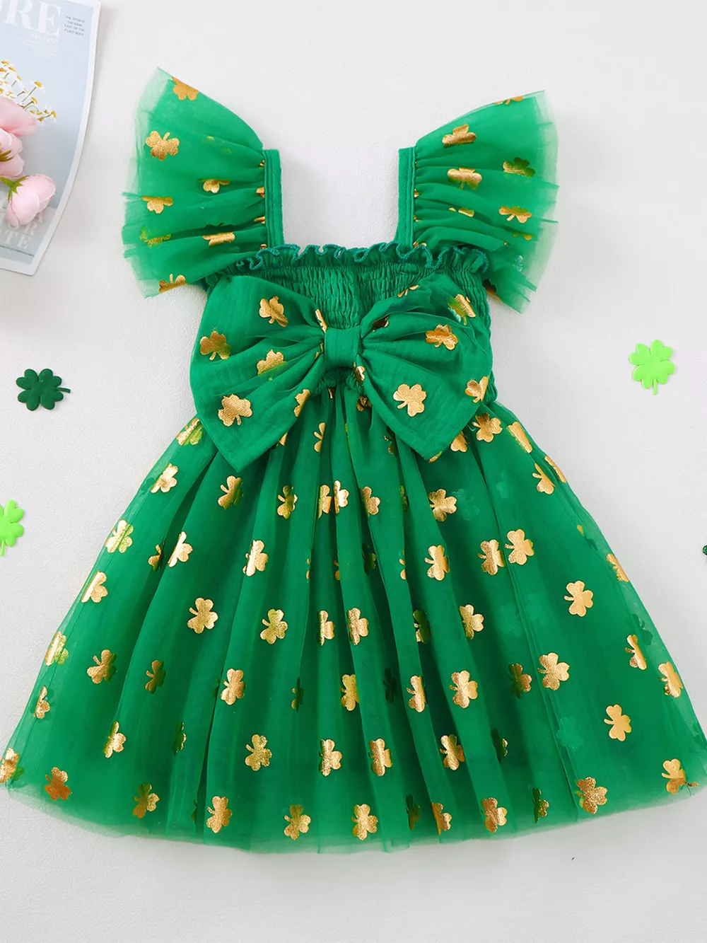 Children's Smocked Clover Tulle Dress, image 7