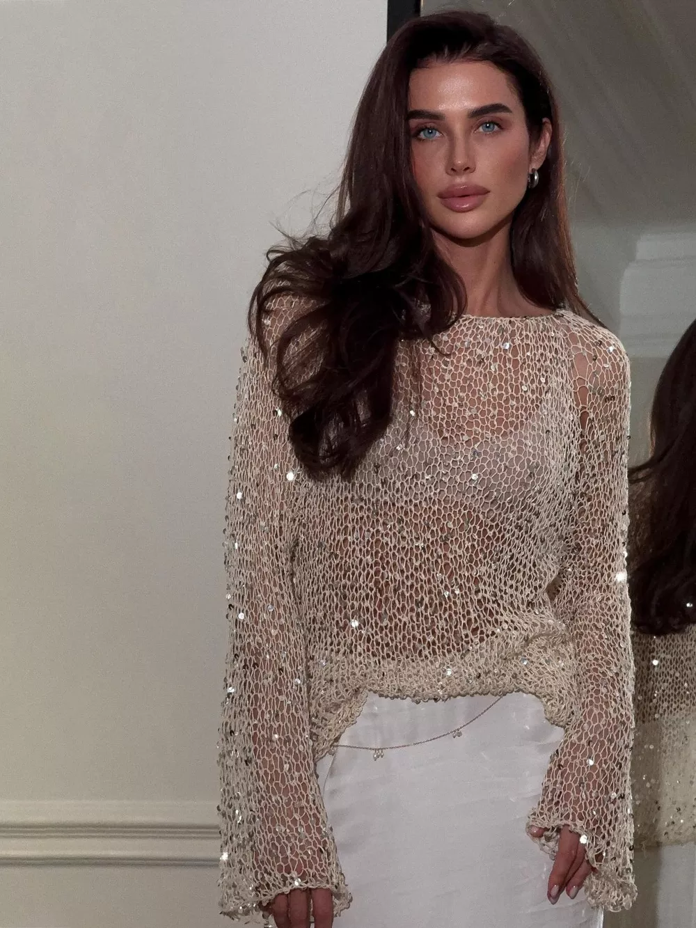 Sequin Embellished Knit Cover Up, image 3