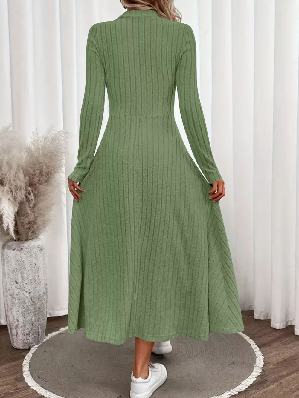 Ribbed Knit A-Line Midi Dress, image 11