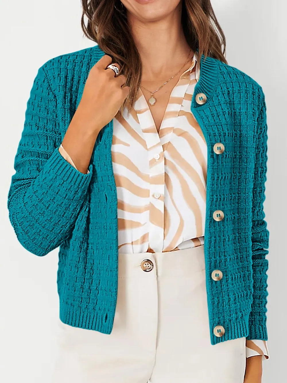 Textured Knit Button-Front Cardigan, image 3