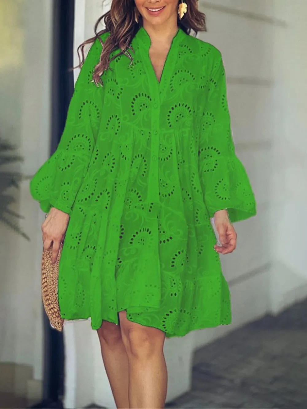 Full Size Eyelet Ruffled Hem Tiered Dress Plus Size, image 20