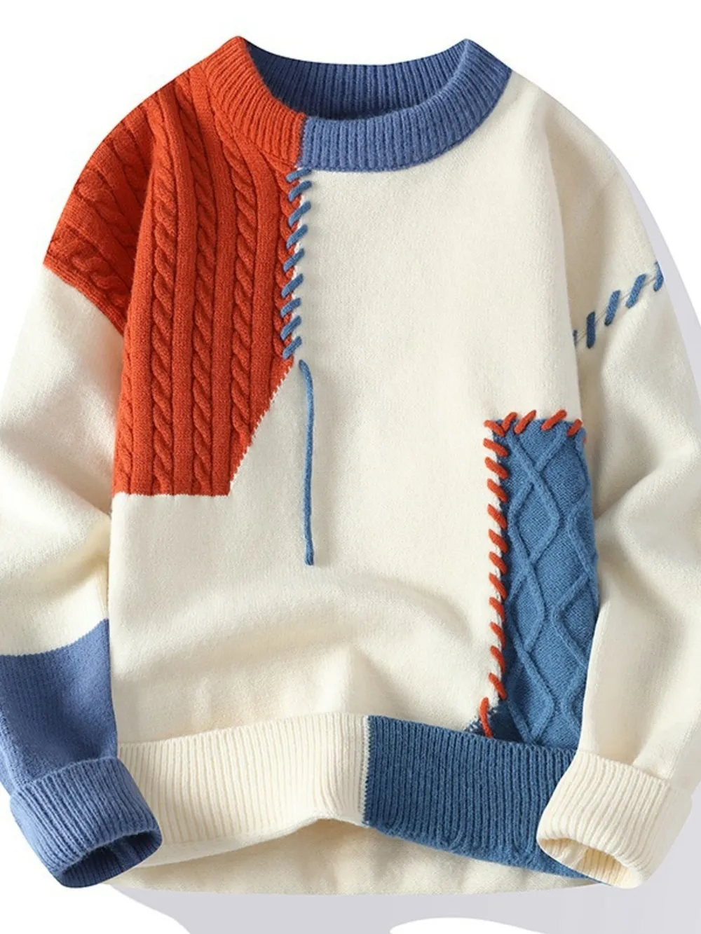 Men's Plus Size Color Block Cable Knit Sweater, image 2