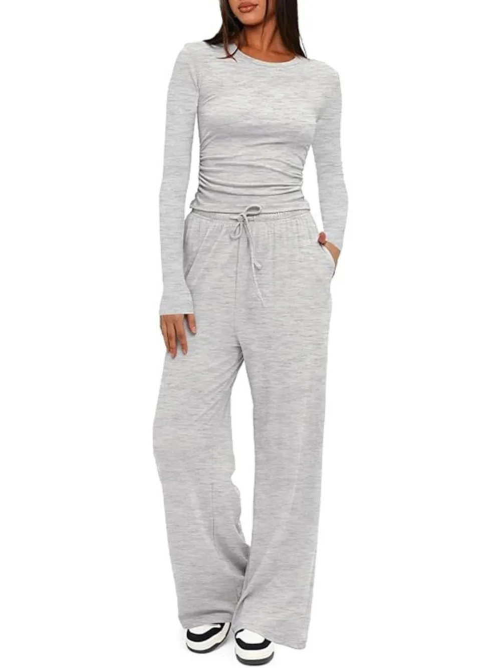 Round Neck Long Sleeve Top and Pants Set, image 23