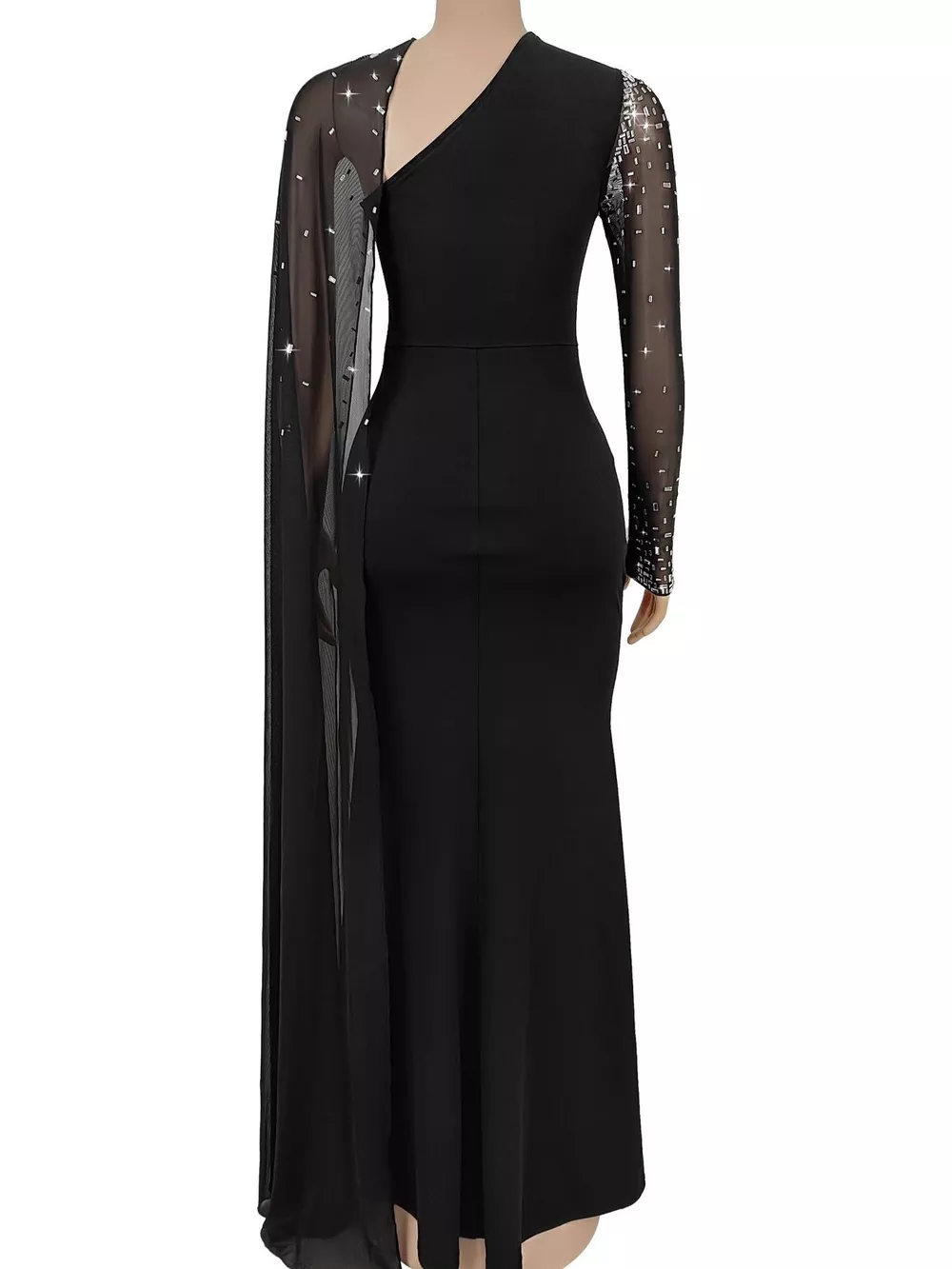 Rhinestone Embellished Cape Maxi Dress, image 6