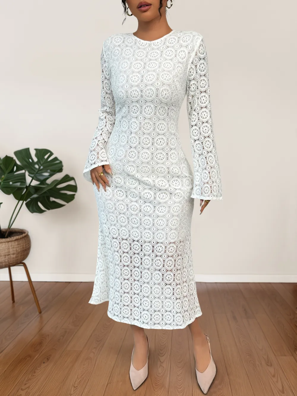 Lace Long Sleeve Midi Dress, image 7