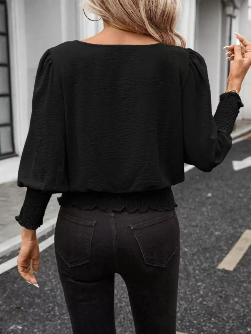 Smocked Waist Round Neck Blouse, image 13