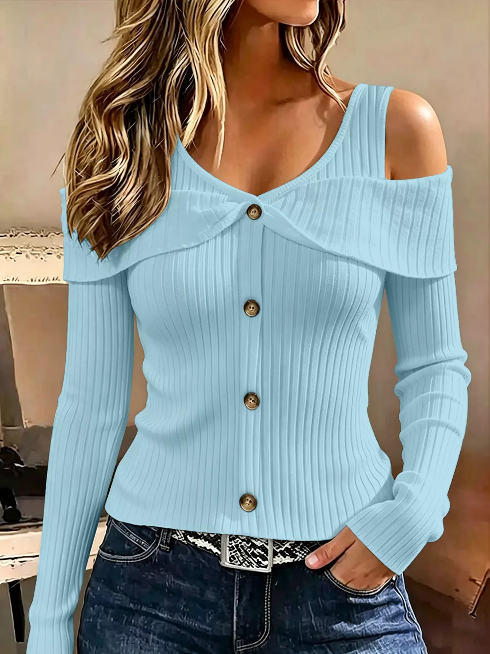 Cold Shoulder Ribbed Knit Top, image 16