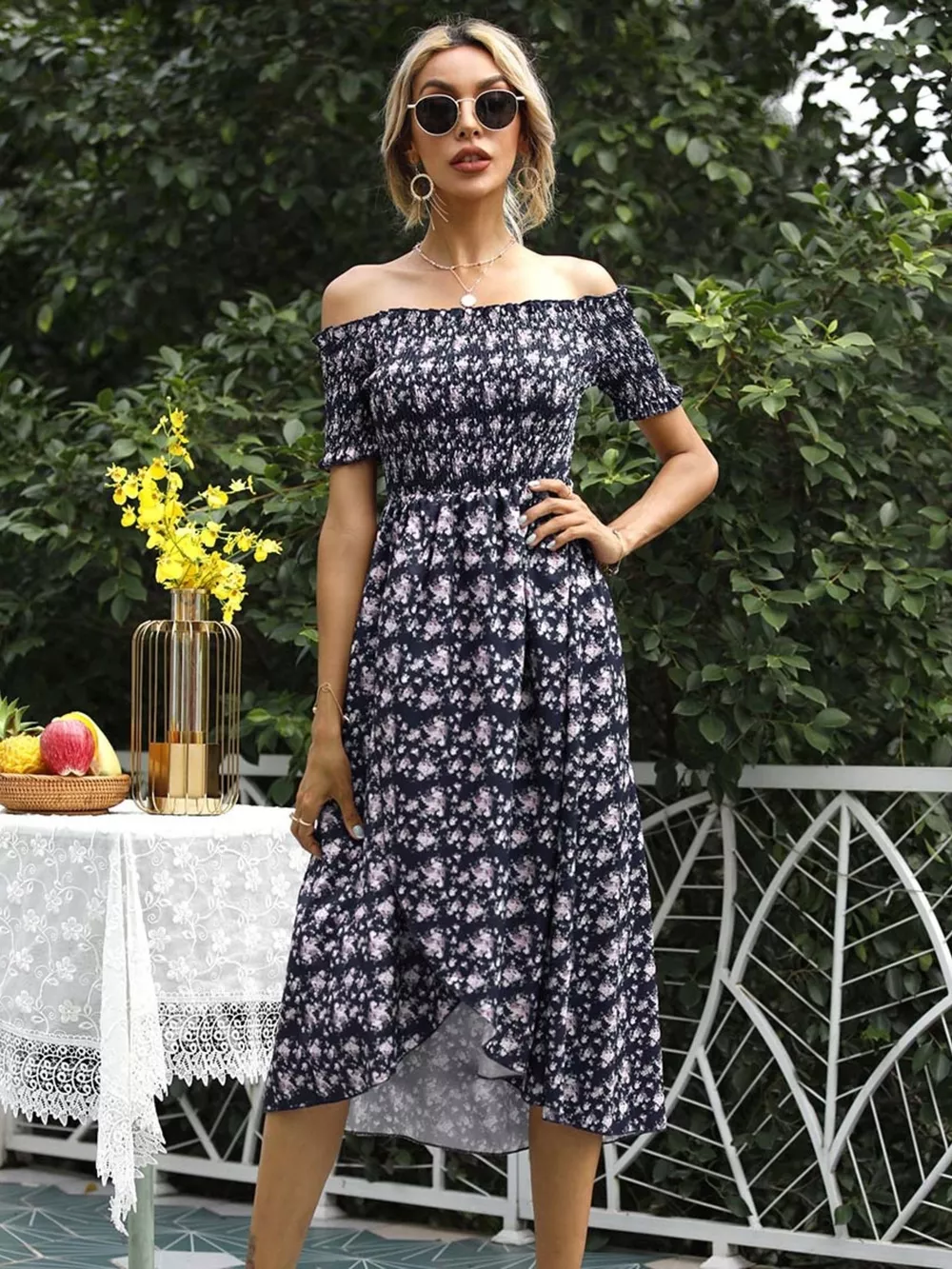 Off Shoulder Floral Slit Dress, image 9
