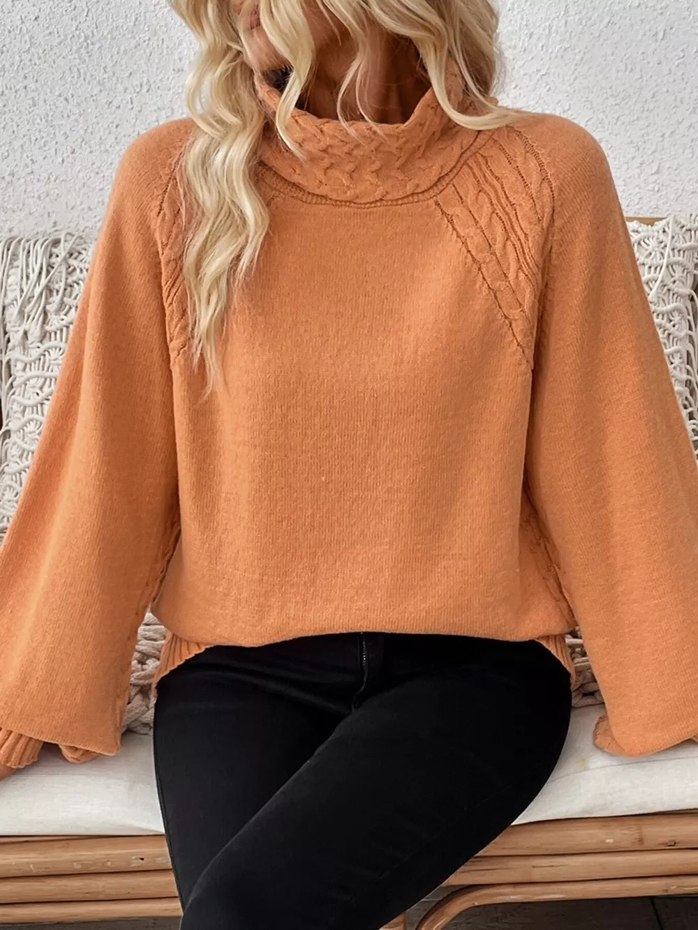 Cable-Knit Turtleneck Long Sleeve Sweater, image 11