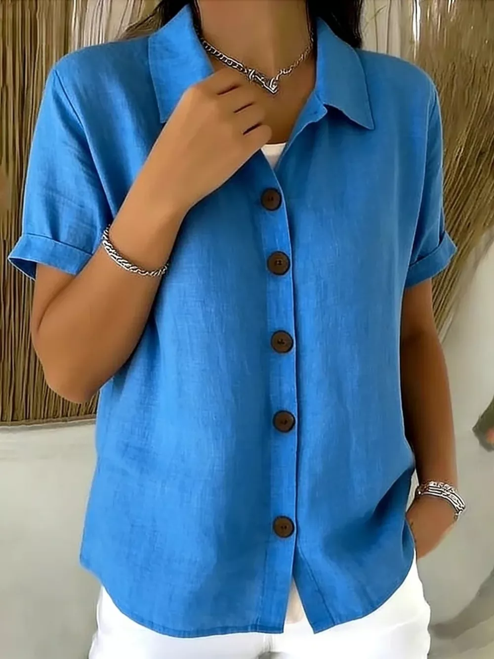 Full Size Button-Down Short Sleeve Shirt Plus Size, image 3