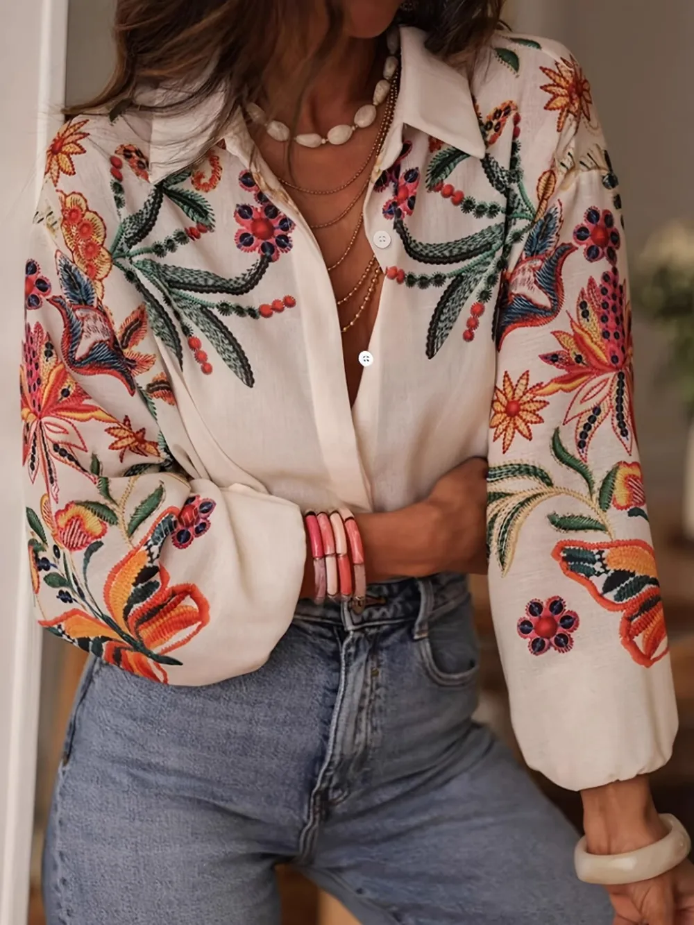Floral Button Up Long Sleeve Shirt, image 2