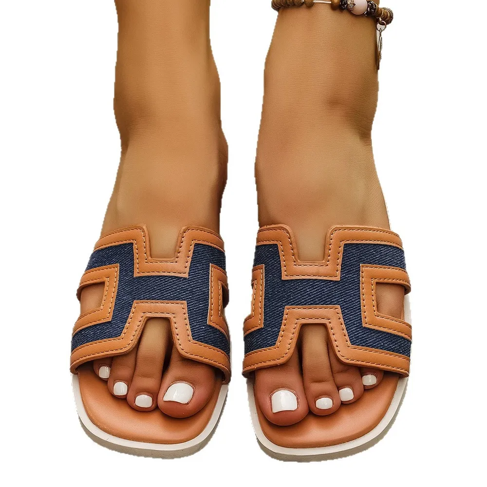 Cutout Slide Sandals with Contrast Trim, image 5