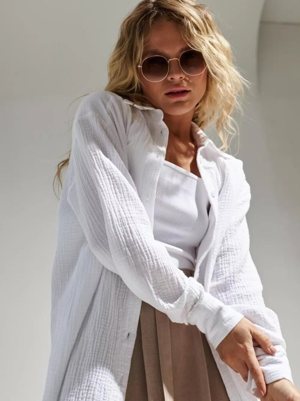 Textured Gauze Button-Down Shirt