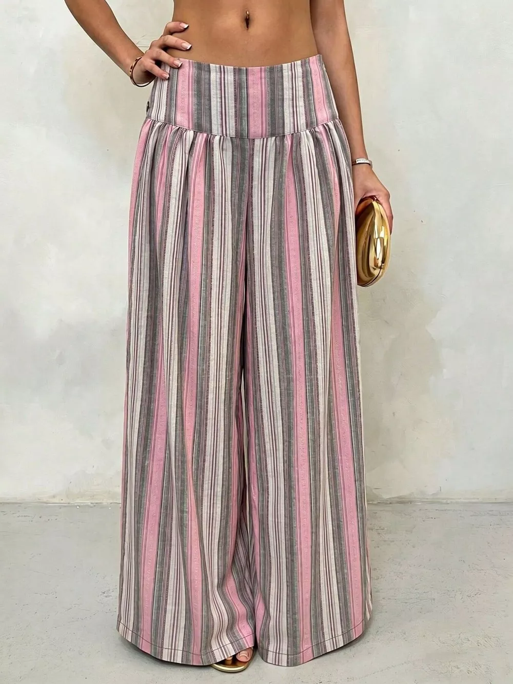 High-Waisted Striped Wide-Leg Casual Pants