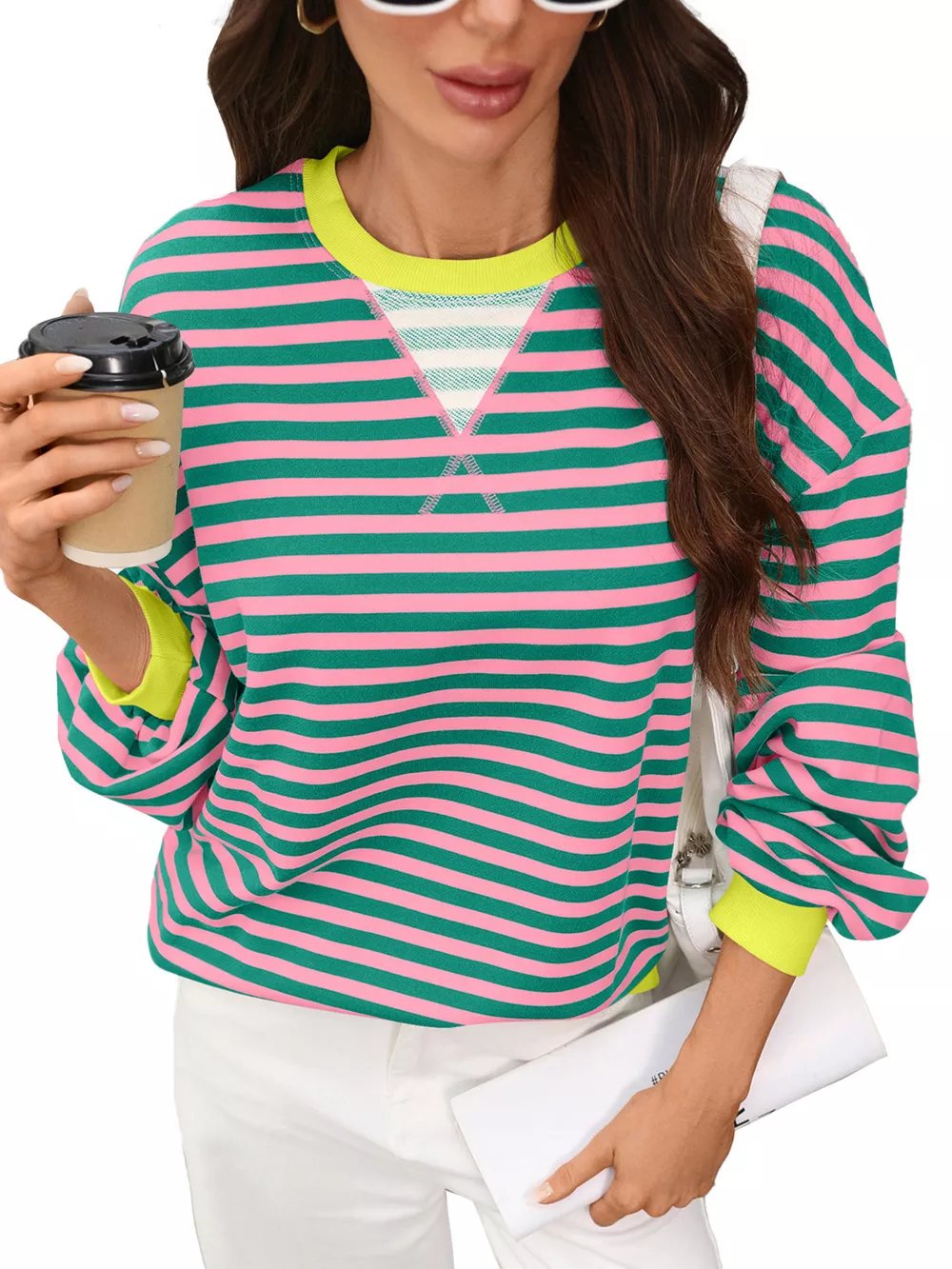 Contrast Trim Striped Crew Neck Sweatshirt, image 16