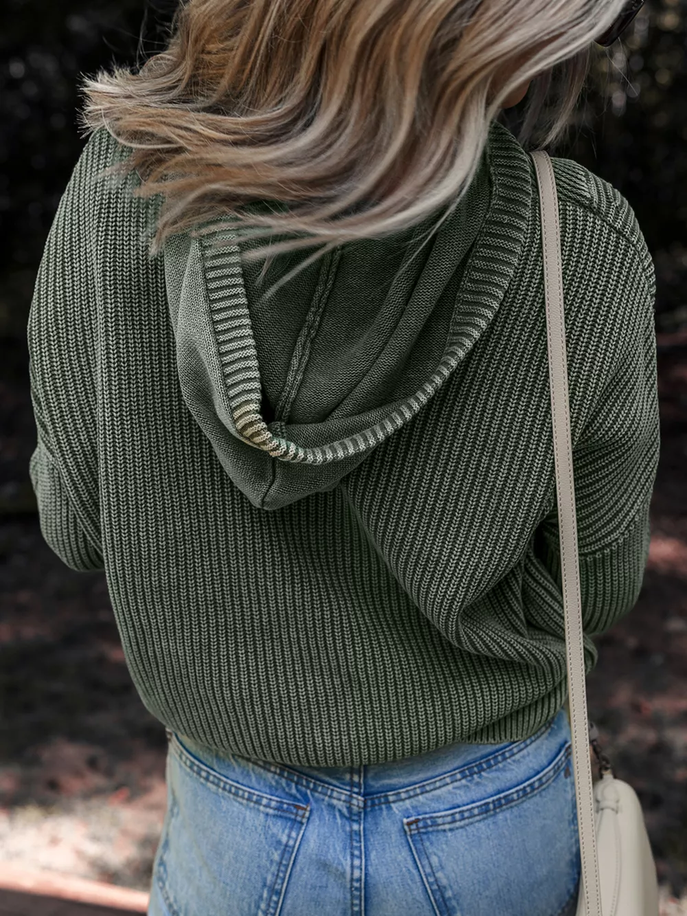 Mineral Wash Ribbed Knit Button Drawstring Neck Hooded Sweater, image 4