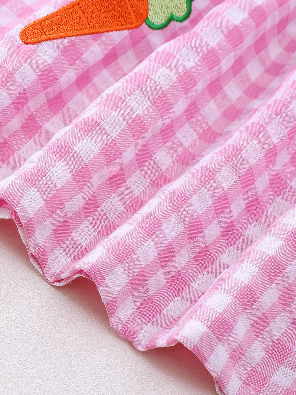 Children's Gingham Bunny & Carrot Embroidered Peter Pan Collar Smocked Dress, image 5