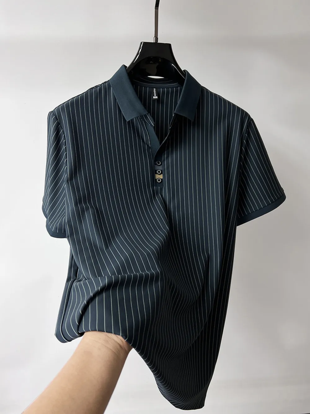 Men's Plus Size Striped Short Sleeve Polo, image 3
