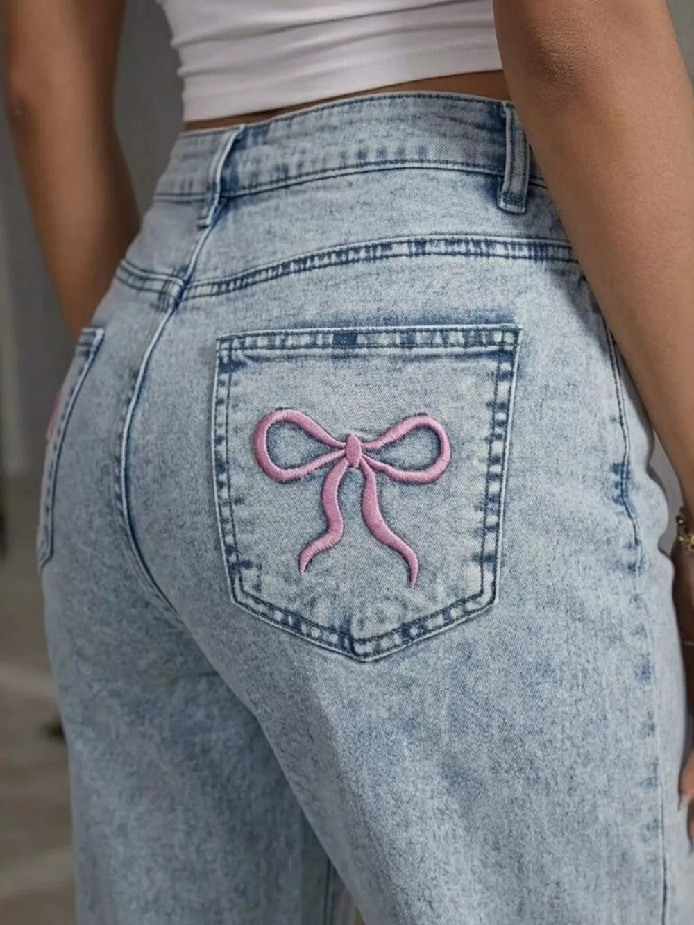 High-Waisted Acid Wash Straight Leg Jeans, image 5