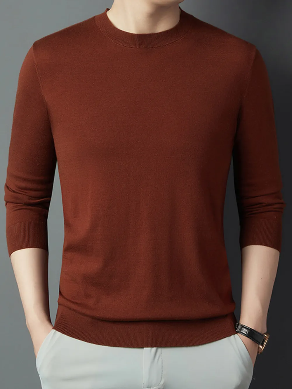 Men's Full Size Round Neck Long Sleeve Knit Top Plus Size, image 4