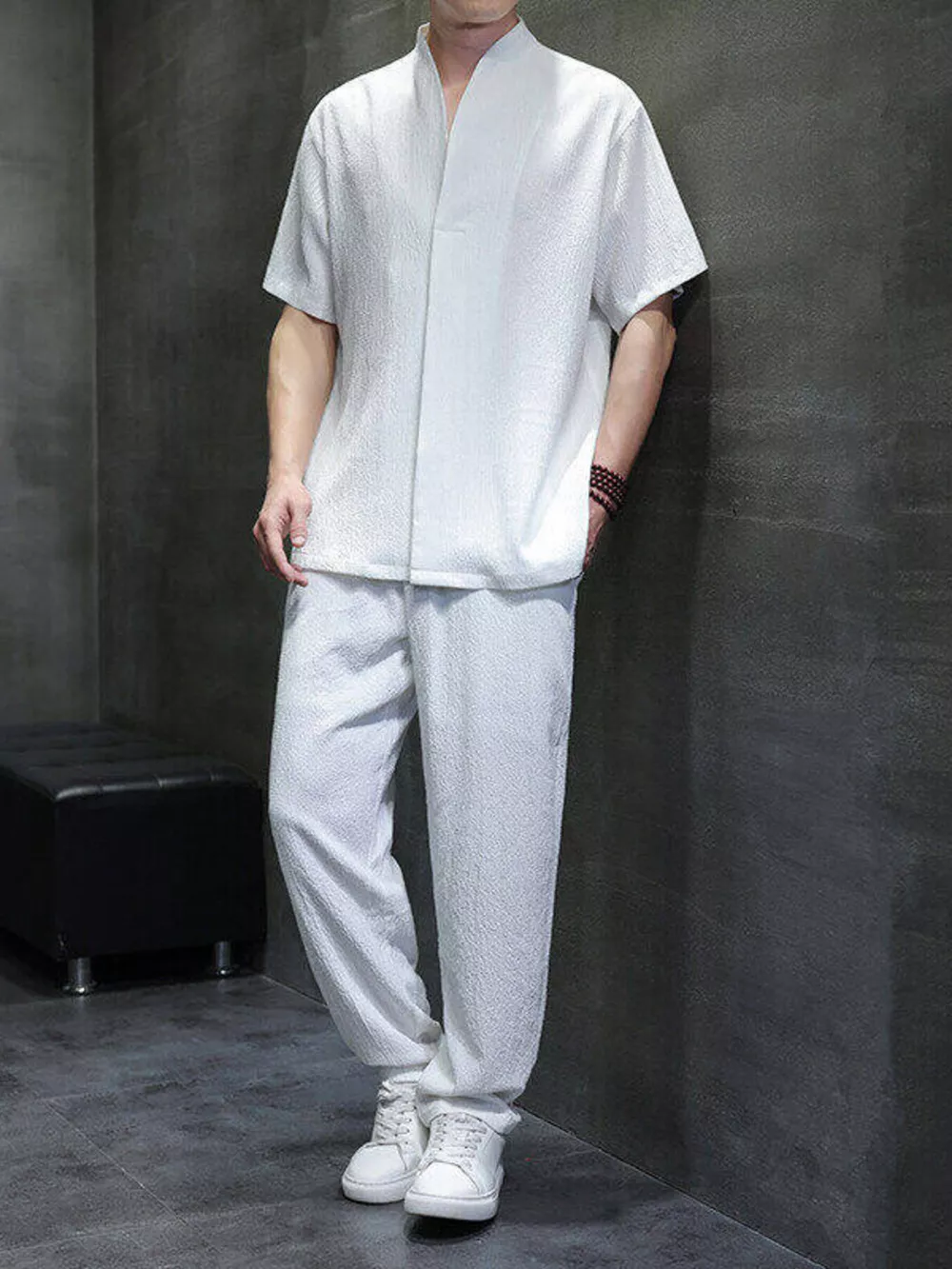 Men's Plus Size Casual Short Sleeve Top and Pants Set, image 2