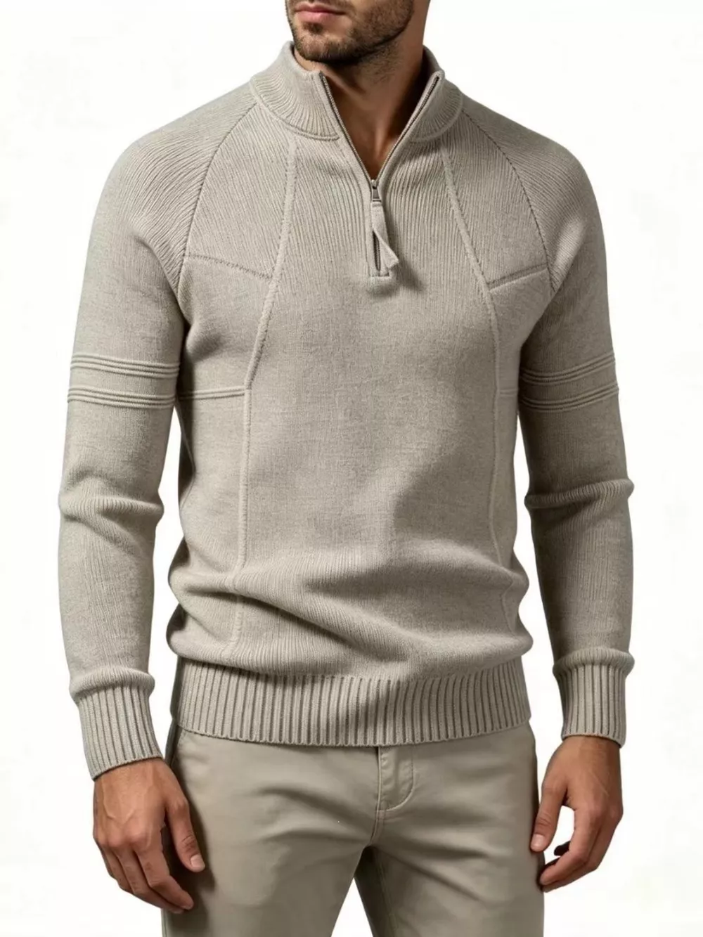Men's Plus Size Quarter-Zip Ribbed Knit Sweater, image 4