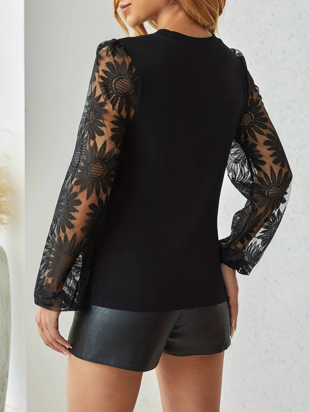 Lace Long Sleeve Round Neck Blouse, image 4