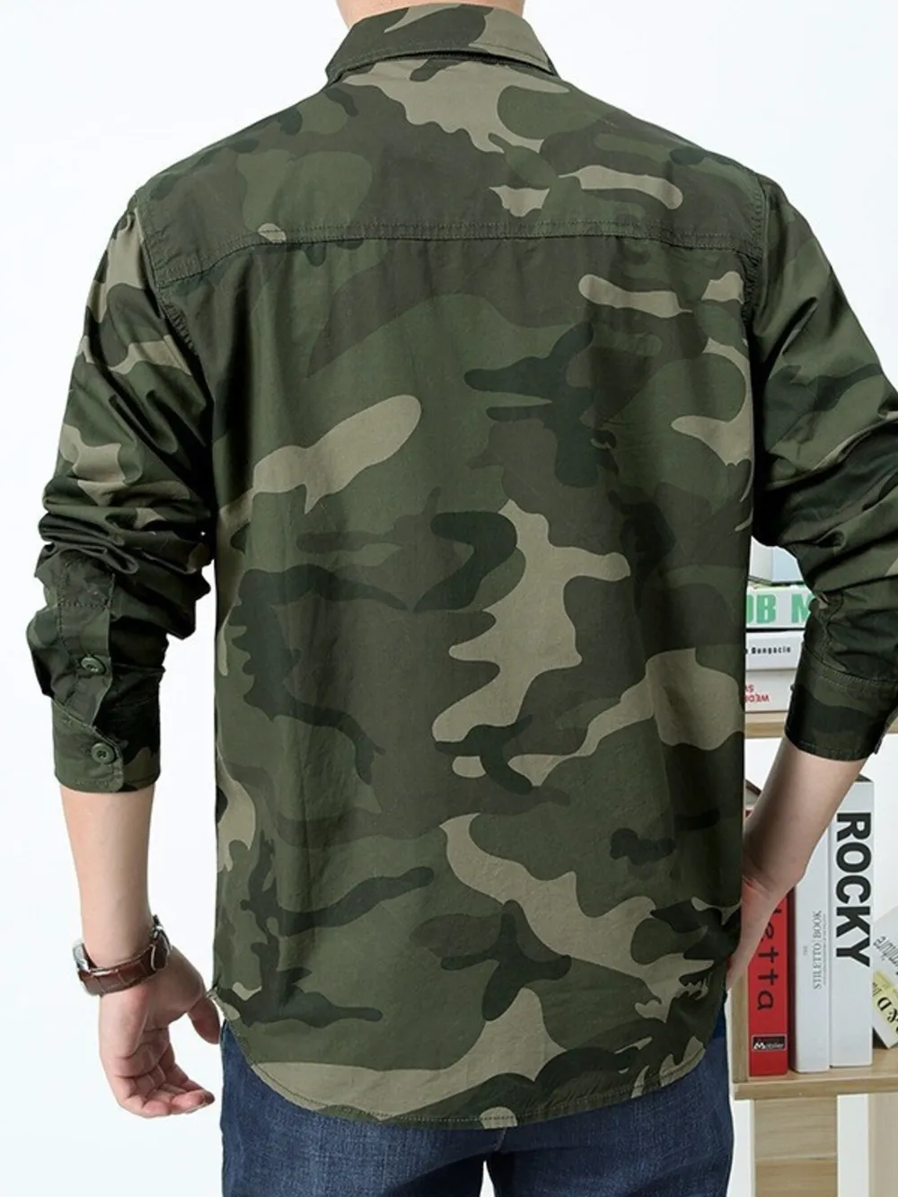 Men's Plus Size Camouflage Print Long Sleeve Shirt, image 3