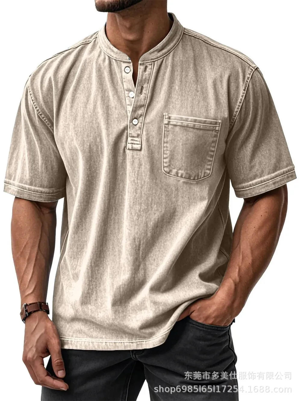 Men's Full Size Button Detail Short Sleeve Top Plus Size, image 10