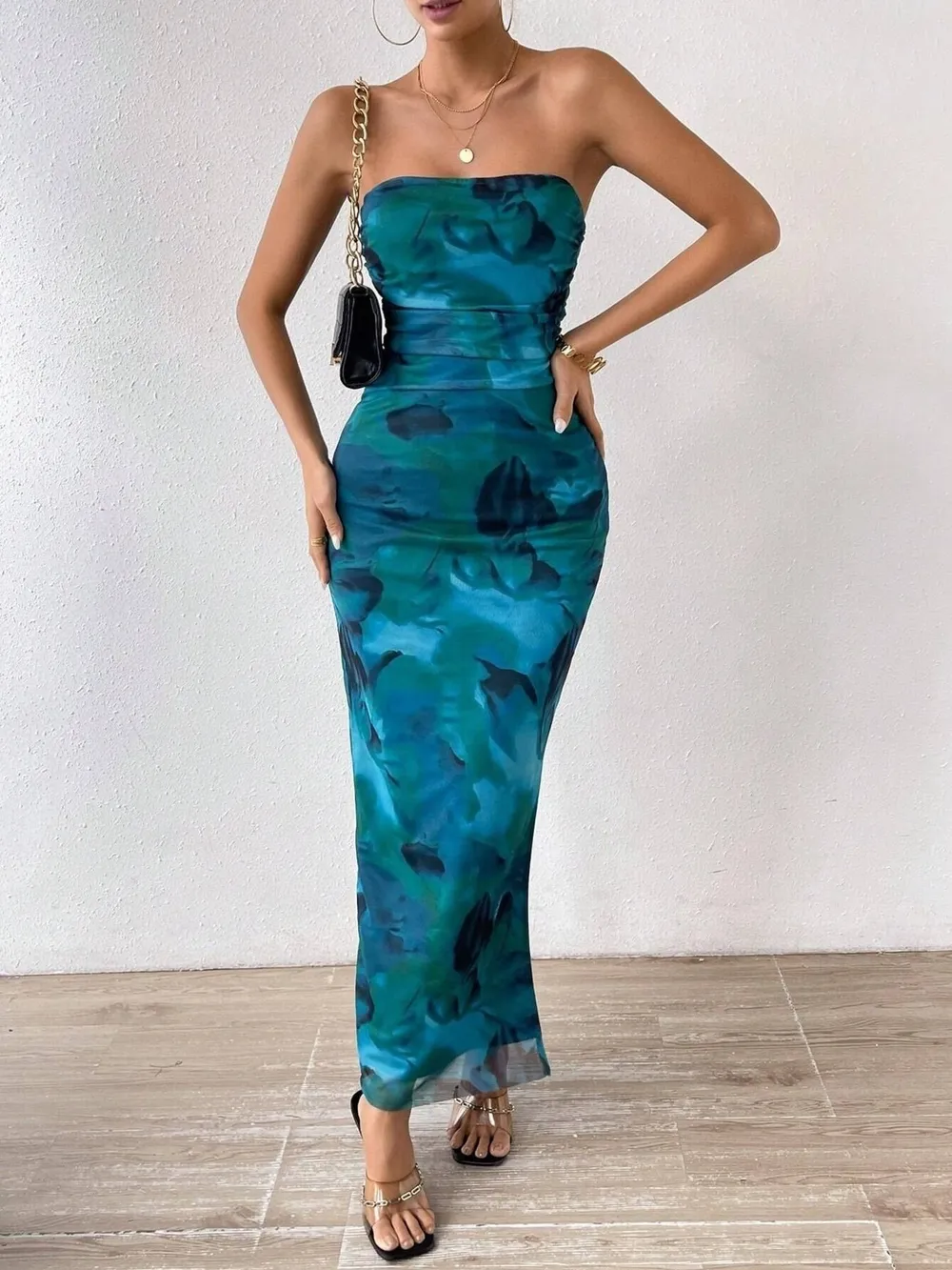 Printed Side Slit Tube Dress, image 16