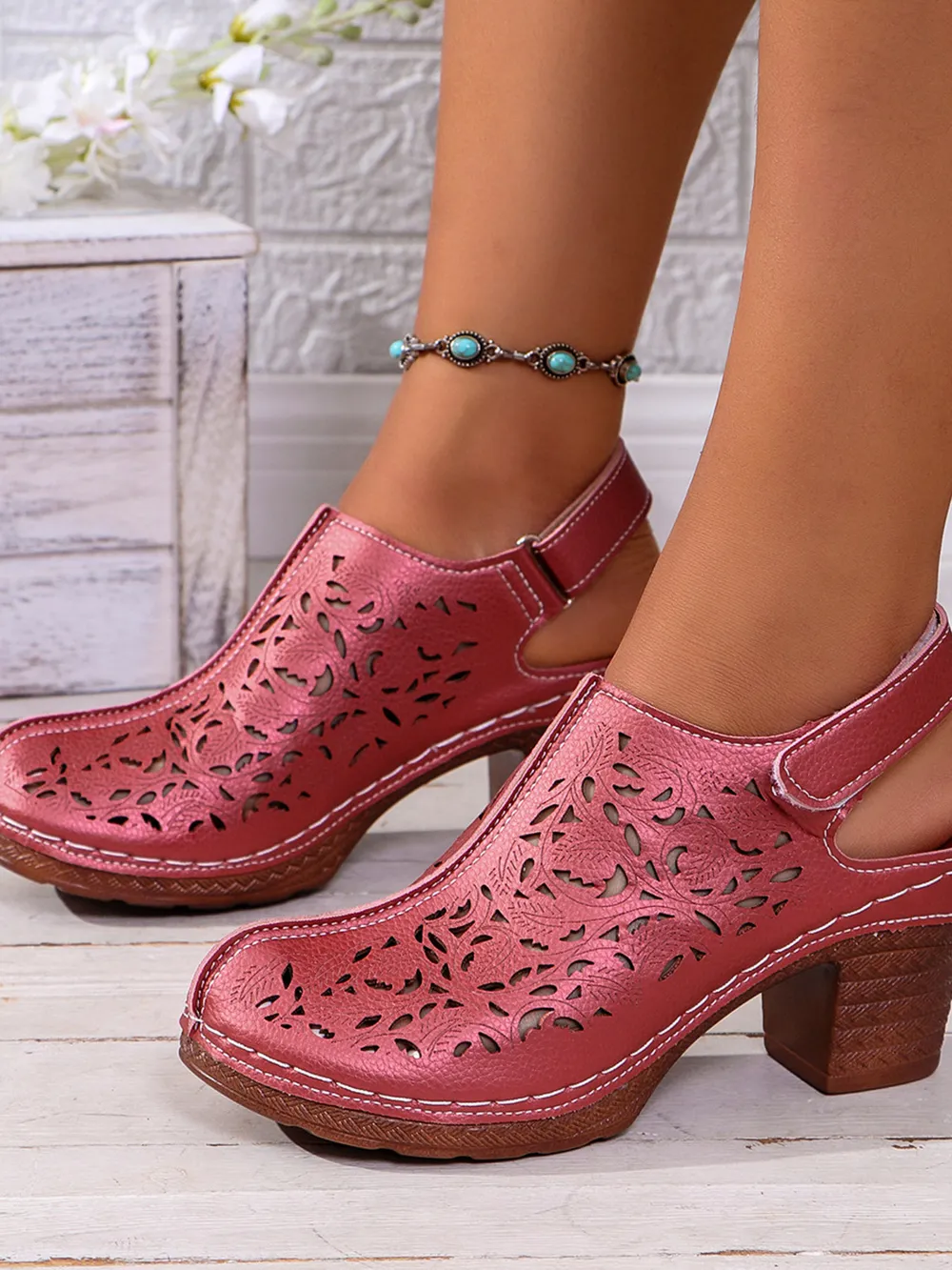 Cutout Block Heel Slingback Sandals, image 6