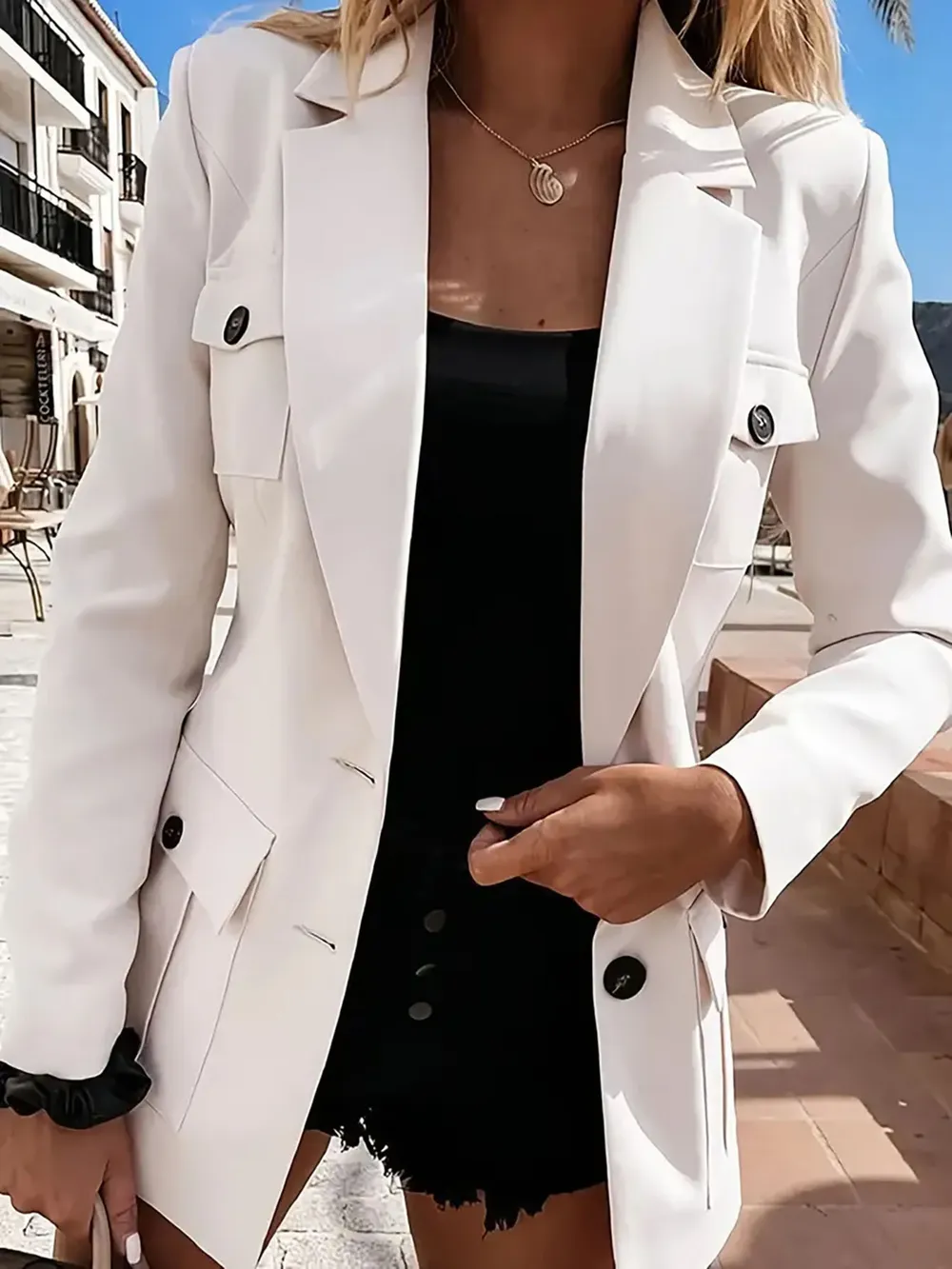 Lapel Collar Long Sleeve Blazer, image 7