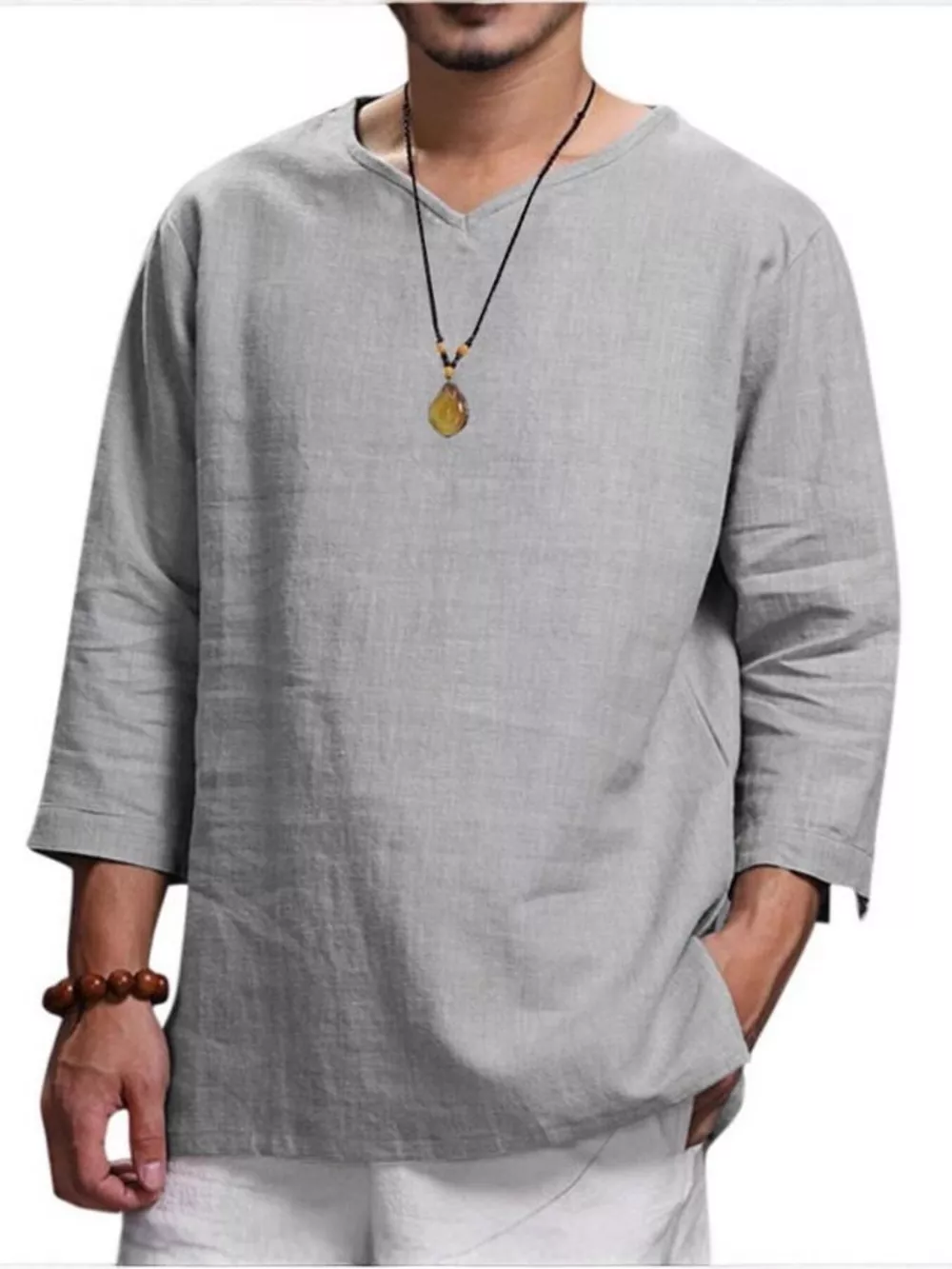 Men's Plus Size Casual Comfortable Fit 3/4 Sleeve Blouse, image 2