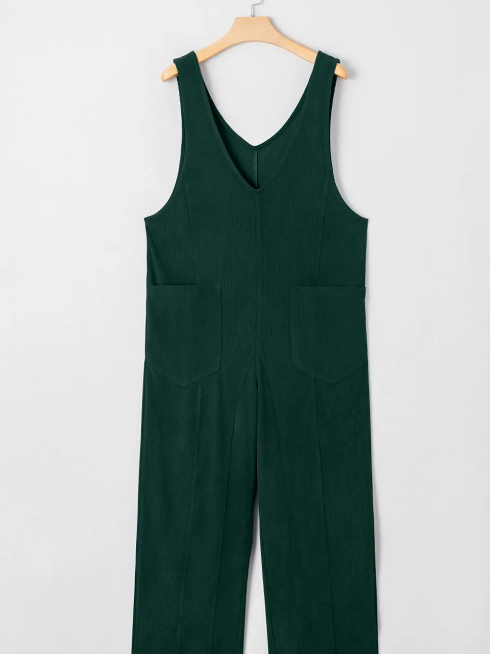 Corduroy V Neck Patched Pocket Sleeveless Jumpsuit, image 3