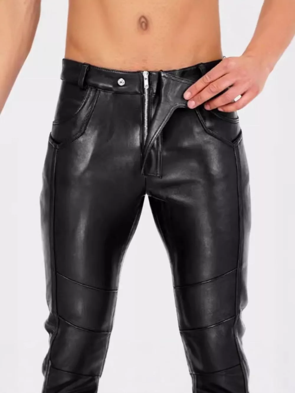 Men's Full Size Slim-Fit Faux Leather Pants Plus Size, image 2