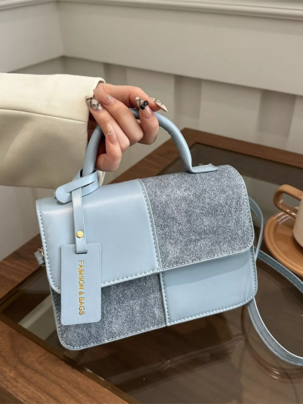 Color Block Flap Crossbody Bag with Top Handle, image 7